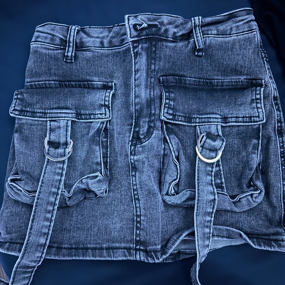 Dark Denim Mini Skirt with Pockets